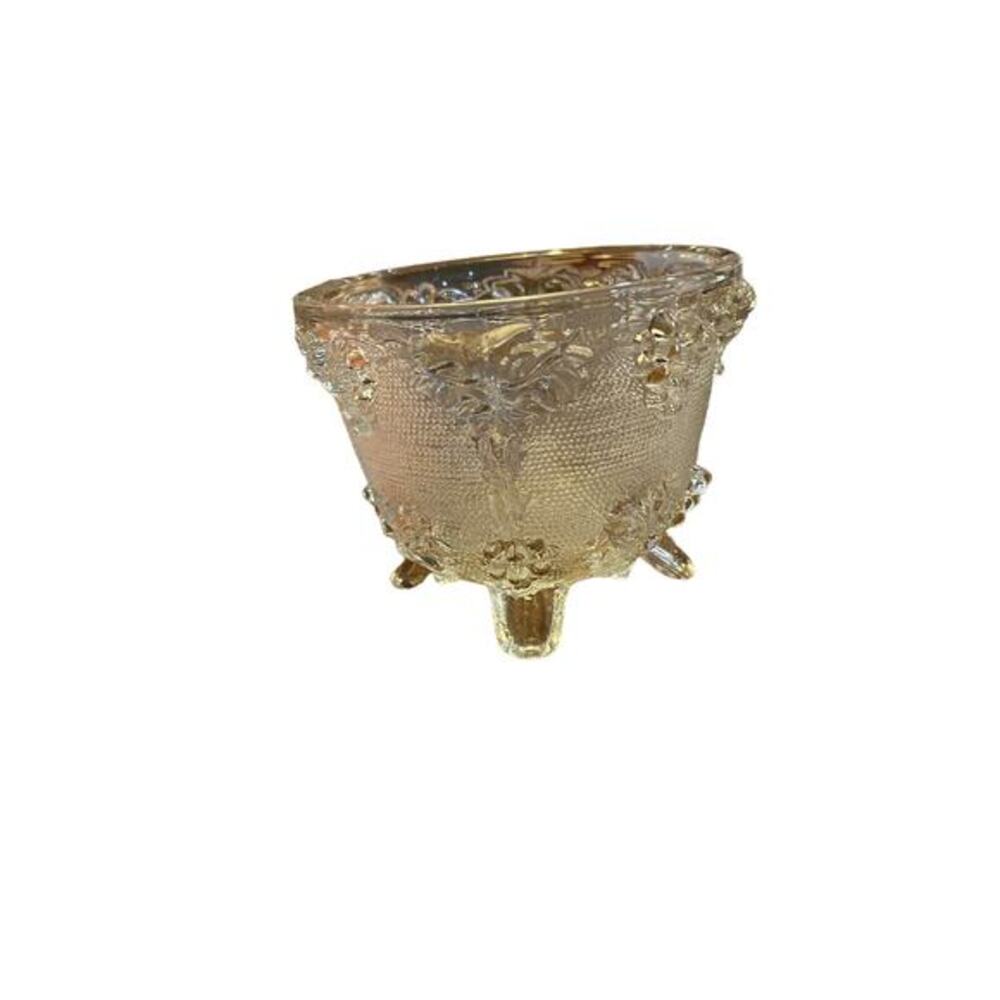 Vintage Embossed Glass‎ Candy Dish Grapes And Grape Leaves Footed.